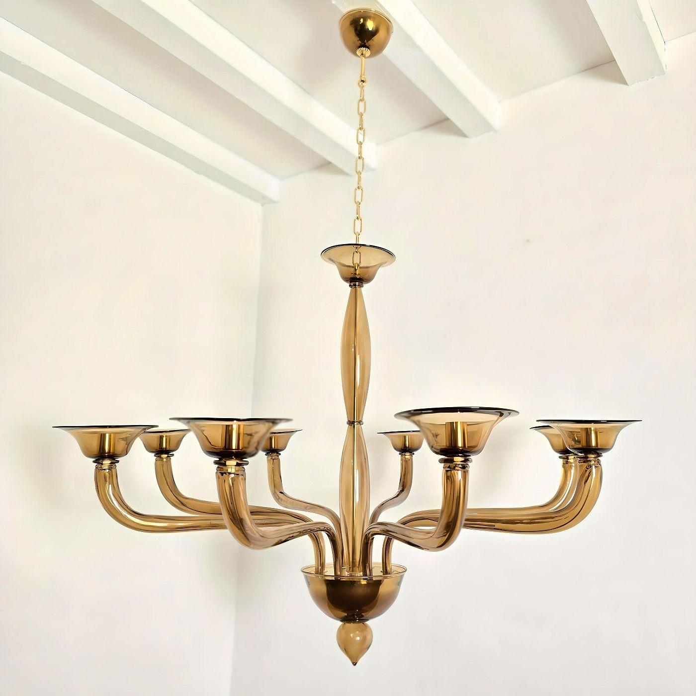 Large brown Murano glass chandelier Excellent état - En vente à Dallas, TX