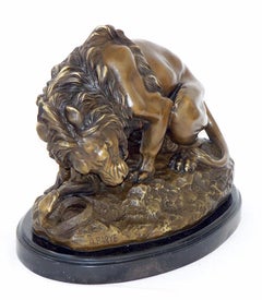Large Brown Patinated Bronze Lion Sculpture Art Deco style