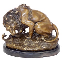 Large Brown Patinated Bronze Lion Sculpture Art Deco style