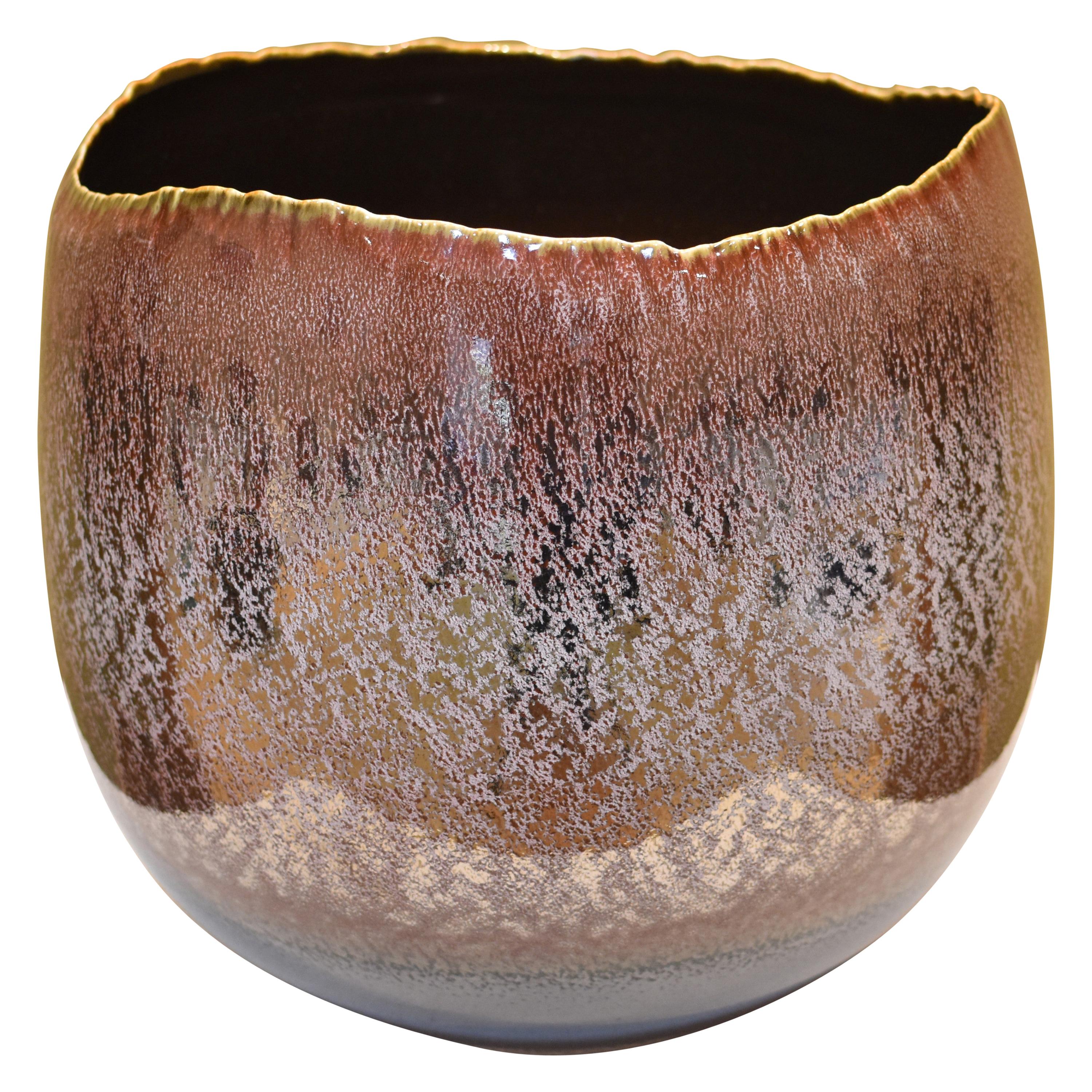 Meiji Japanese Contemporary Brown Platinum Hand-Glazed Porcelain Vase by Master Artist