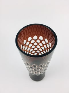 Large Mid-Century Brown Cylindrical Stained Glass Table Vase, 1960's