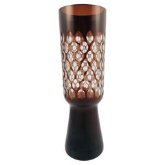 Large Mid-Century Brown Cylindrical Stained Glass Table Vase, 1960's