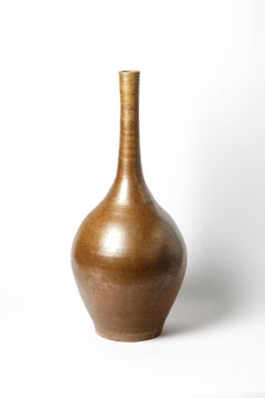 Large Brown Stoneware Ceramic Floor or Table Lamp 1970 Puisaye French
