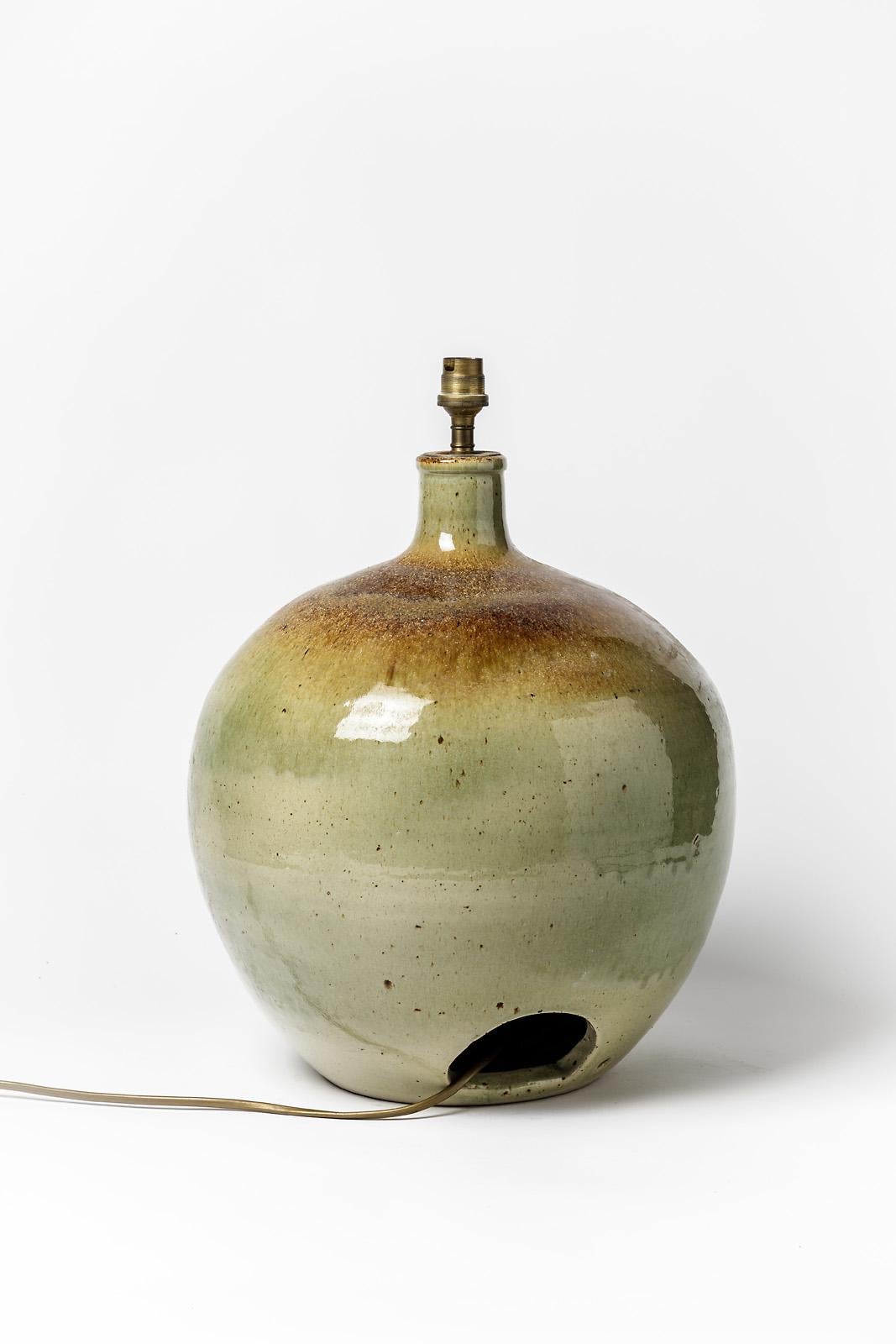 Grande lampada da terra o da tavolo in gres marrone, 1970 circa, firmata La Borne In condizioni ottime in vendita a Neuilly-en- sancerre, FR