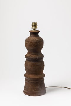 Large Brown Stoneware Ceramic Table Lamp Signed, circa 1960, French Design