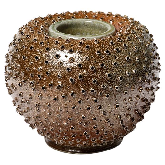 Large brown stoneware ceramic vase sculpture by Dominique Garet La Borne