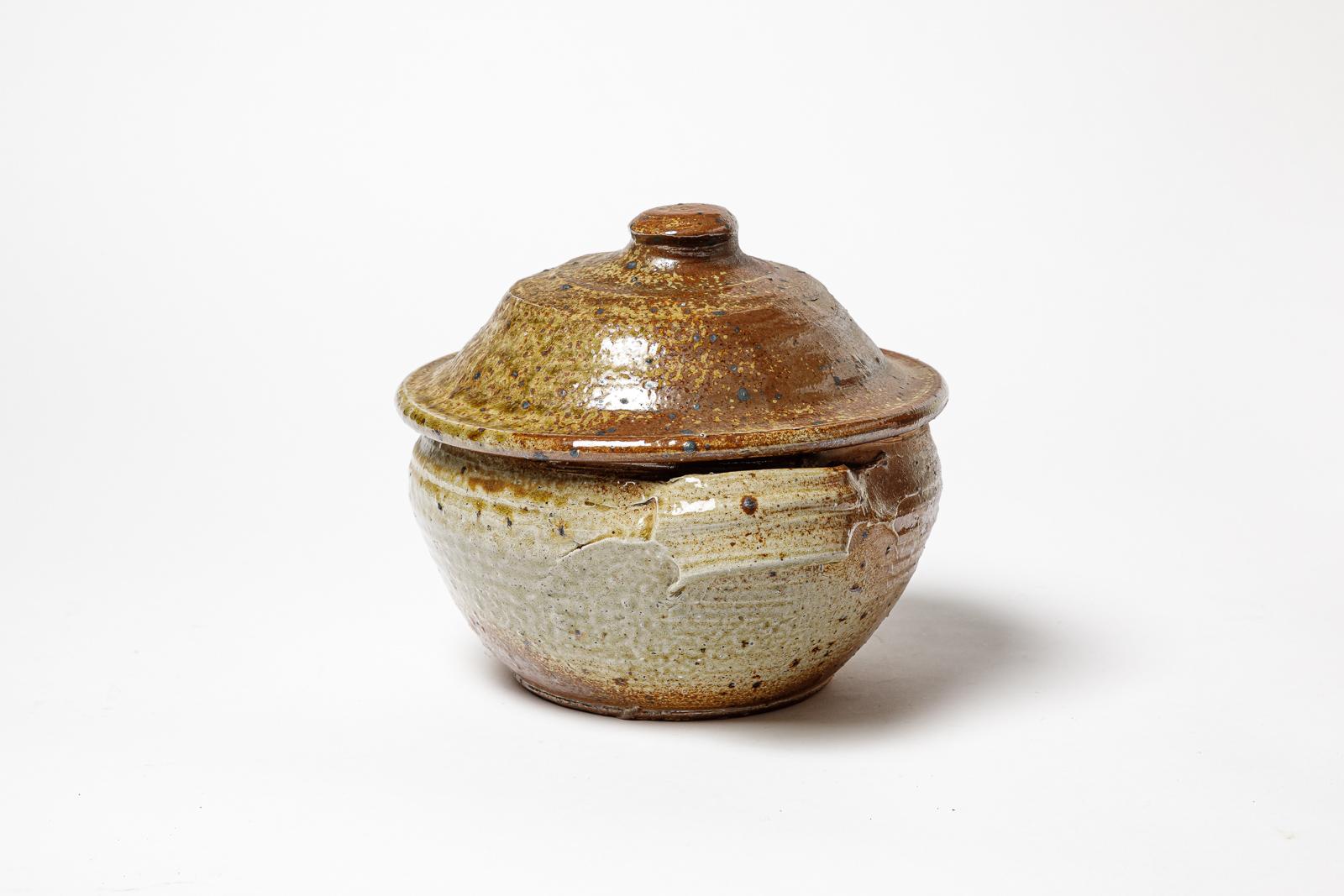 Francese Grande scatola o vaso in ceramica marrone in gres cotto di Anne Kjaersgaard La Borne in vendita
