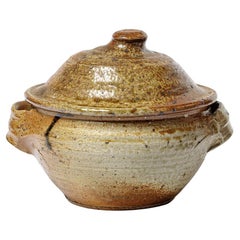 Large brown stoneware woodfiring ceramic box or pot by Anne Kjaersgaard La Borne