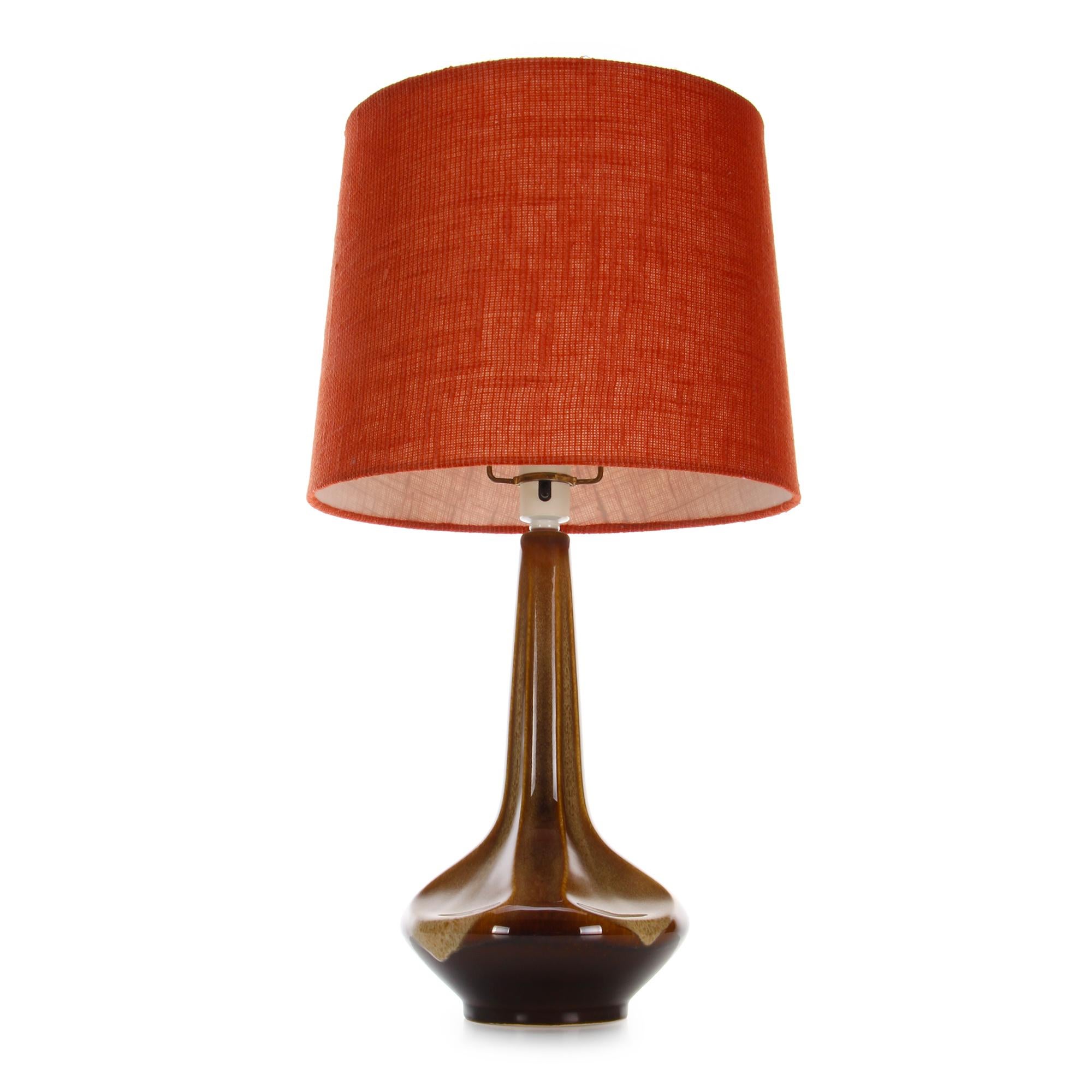 Scandinavian Modern Large Brown Table Lamp by Einar Johansen for Soholm 1960s, with Vintage Shade