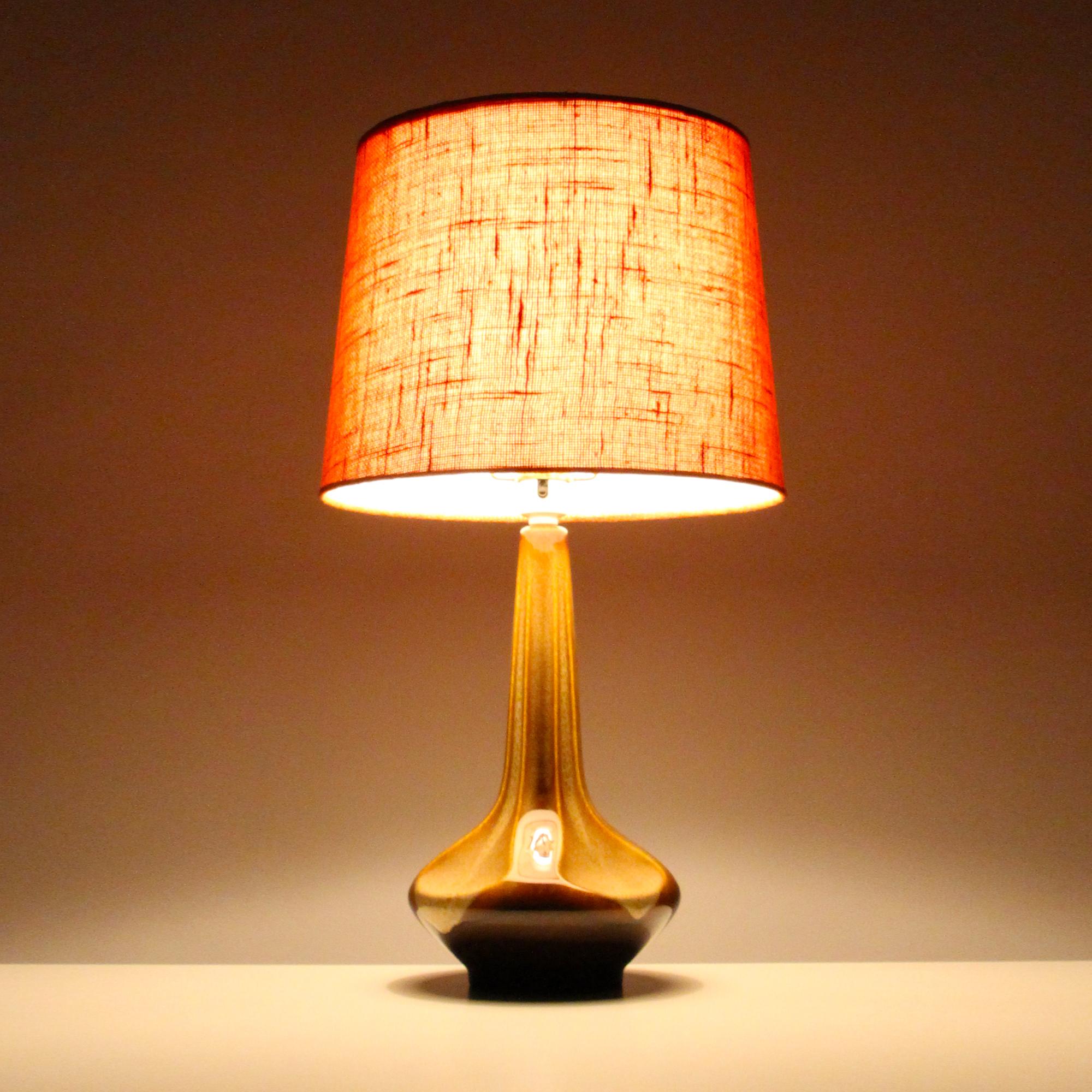 Danish Large Brown Table Lamp by Einar Johansen for Soholm 1960s, with Vintage Shade