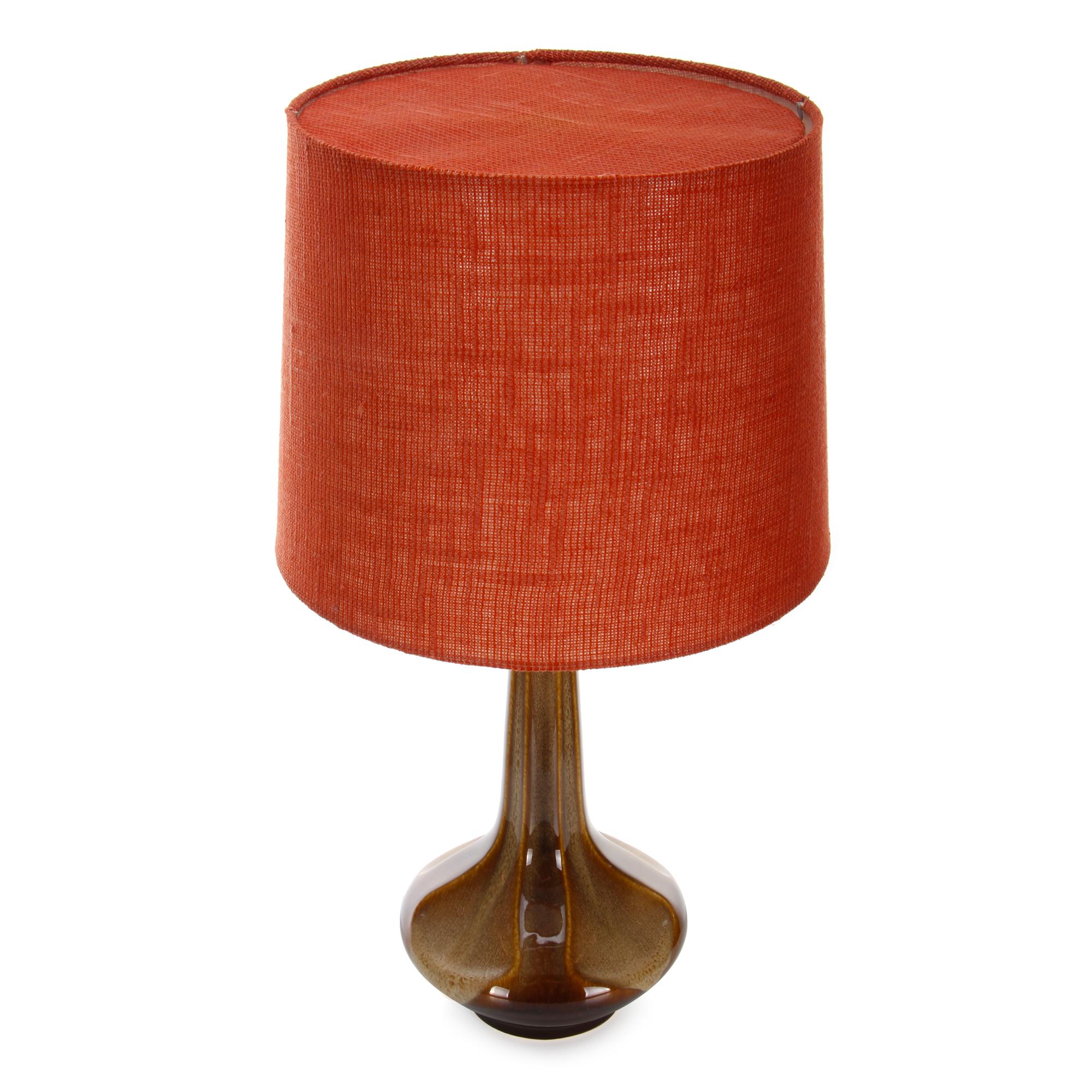 Glazed Large Brown Table Lamp by Einar Johansen for Soholm 1960s, with Vintage Shade