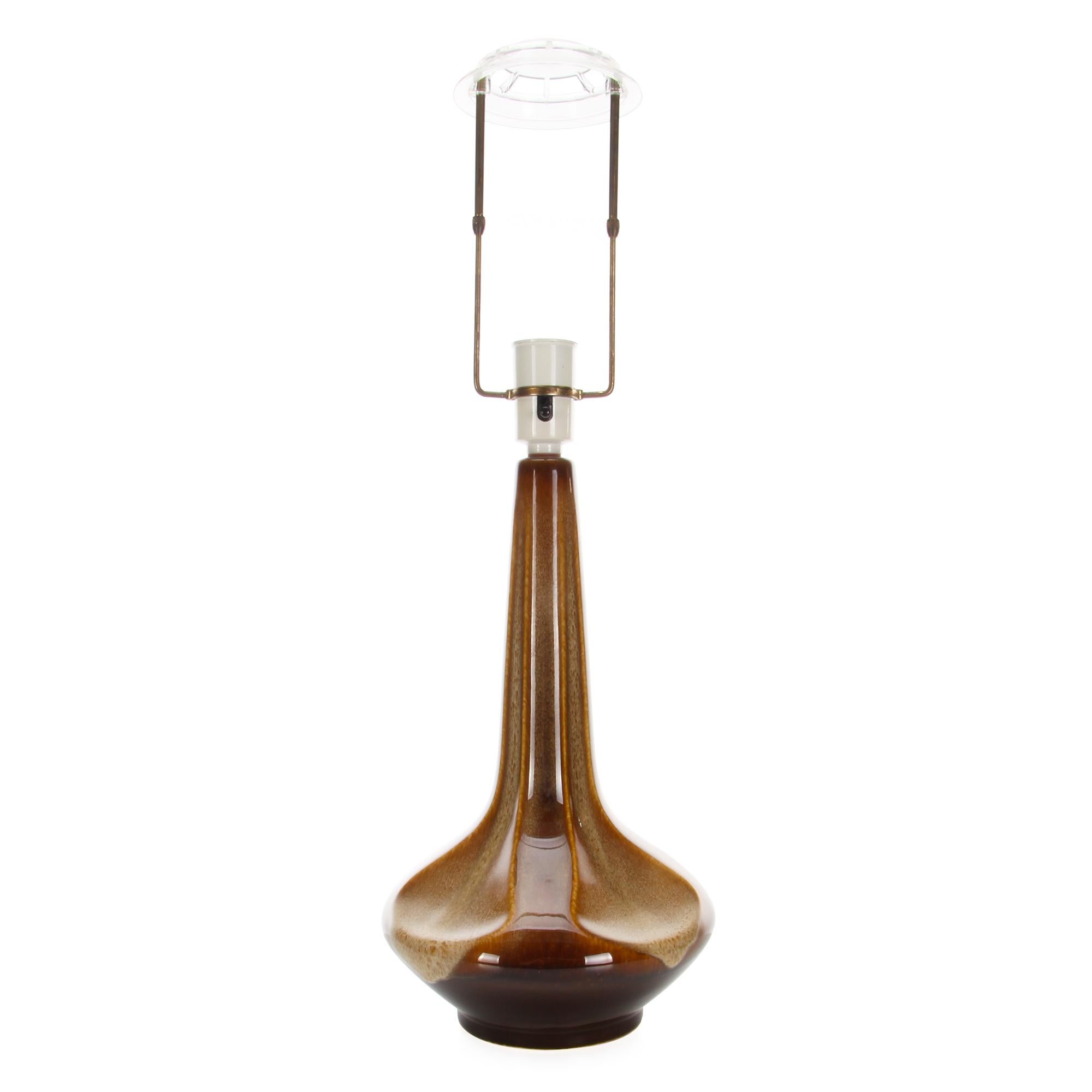 Mid-20th Century Large Brown Table Lamp by Einar Johansen for Soholm 1960s, with Vintage Shade