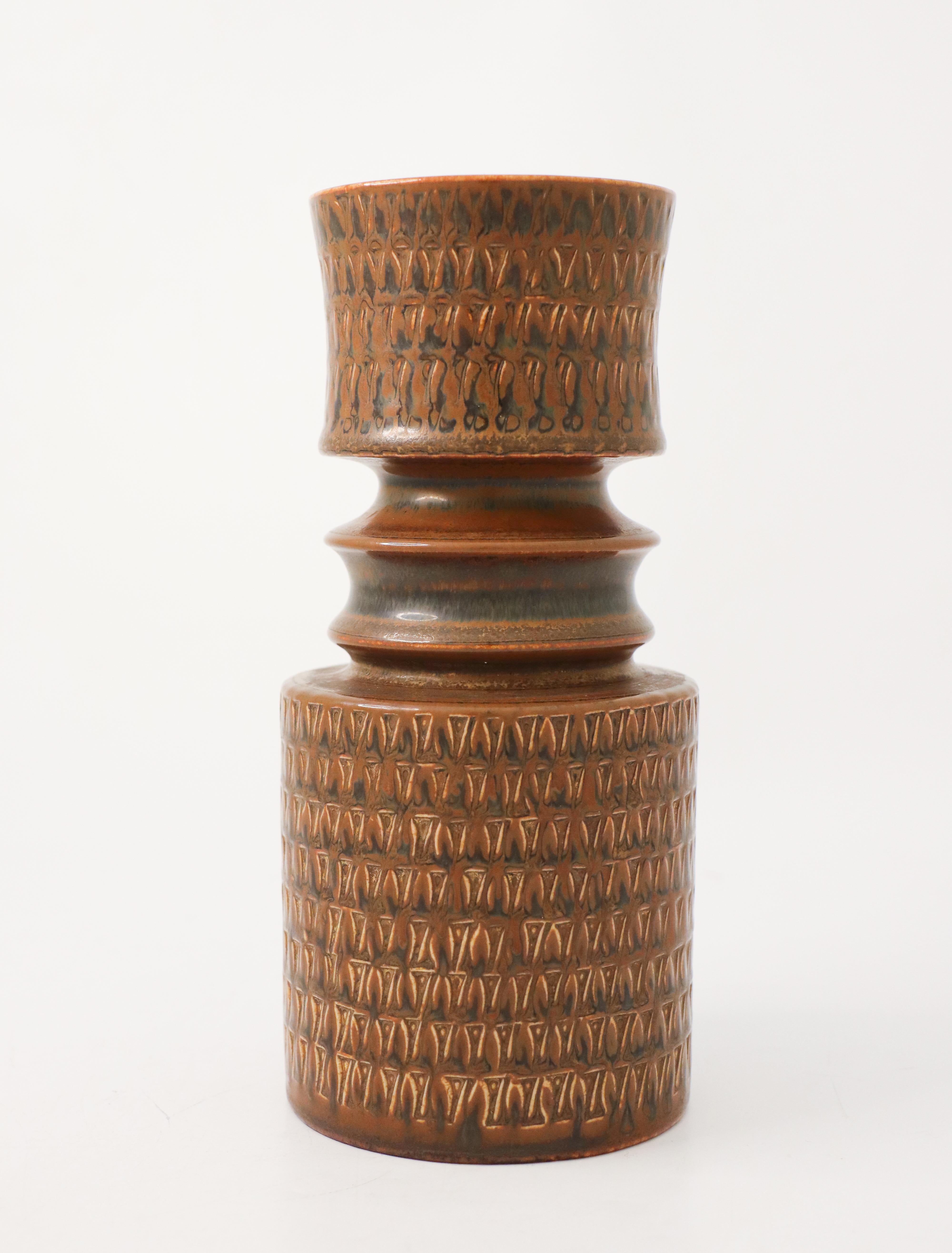 Scandinavian Modern Large Brown Vase Stoneware, Stig Lindberg, Gustavsbergs Studio, Vintage 1962 For Sale