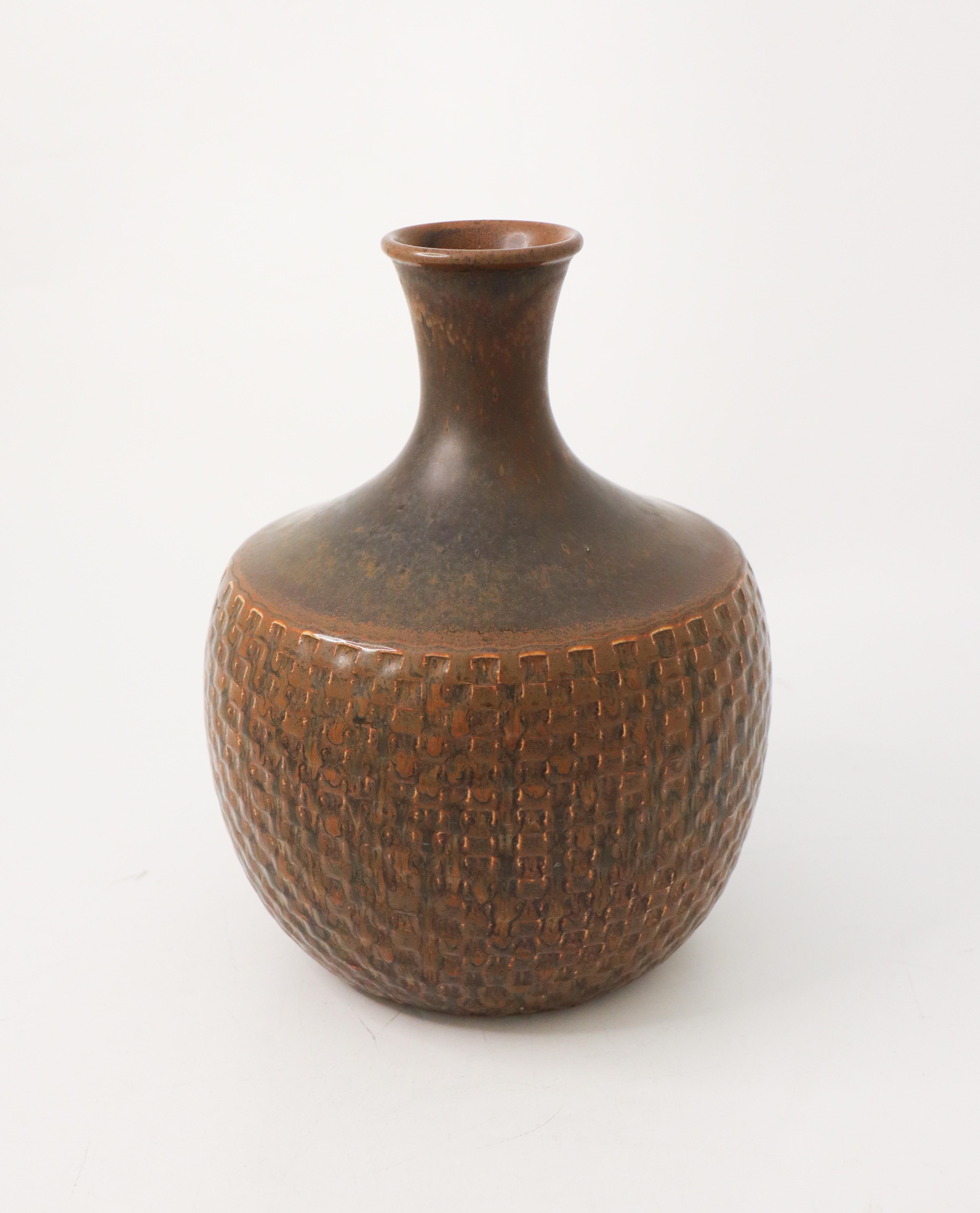 Swedish Large Brown Vase Stoneware, Stig Lindberg, Gustavsbergs Studio, Vintage, 1963 For Sale