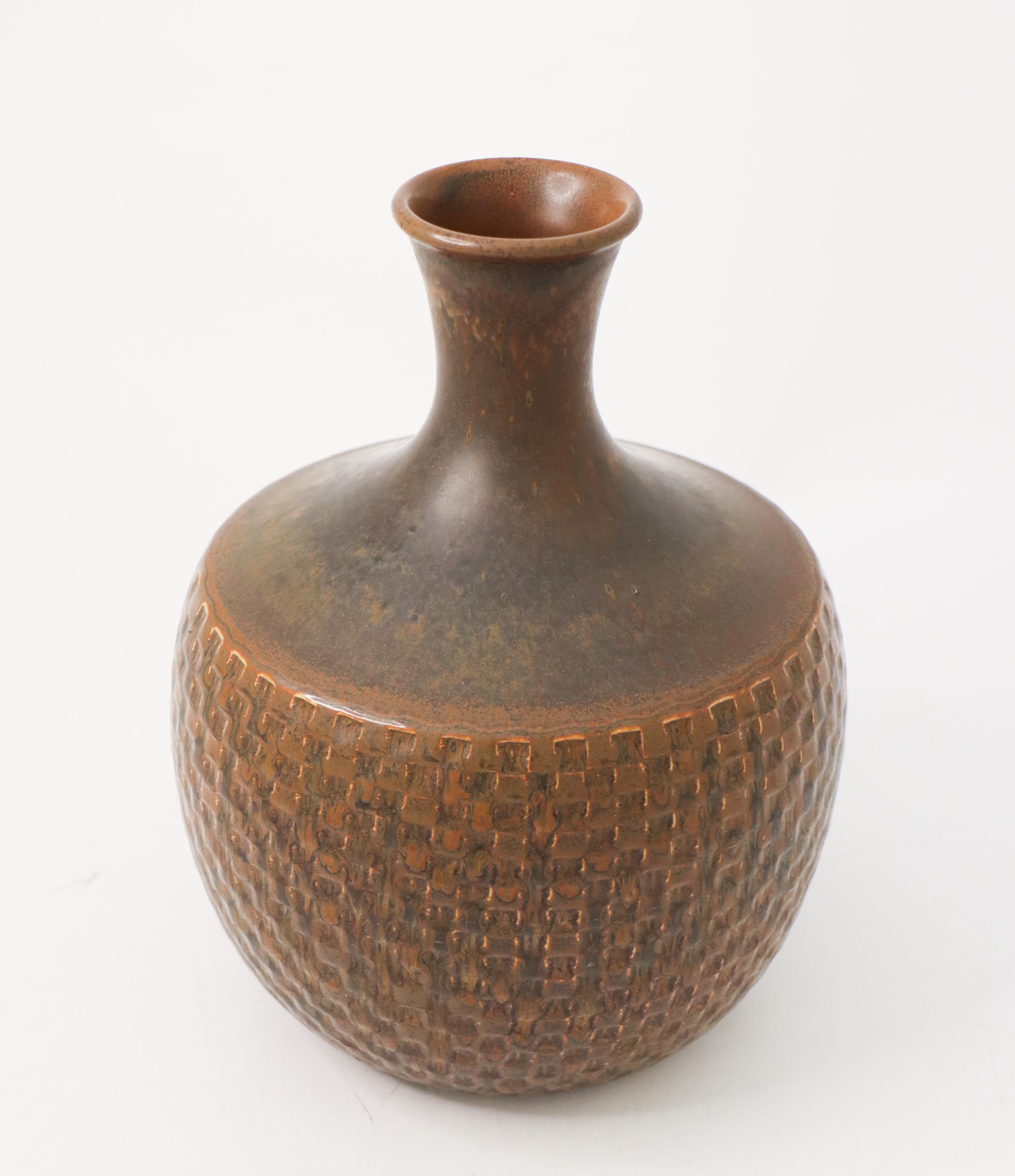 Große braune Vase aus Steingut, Stig Lindberg, Gustavsbergs Studio, Vintage, 1963 (19. Jahrhundert) im Angebot