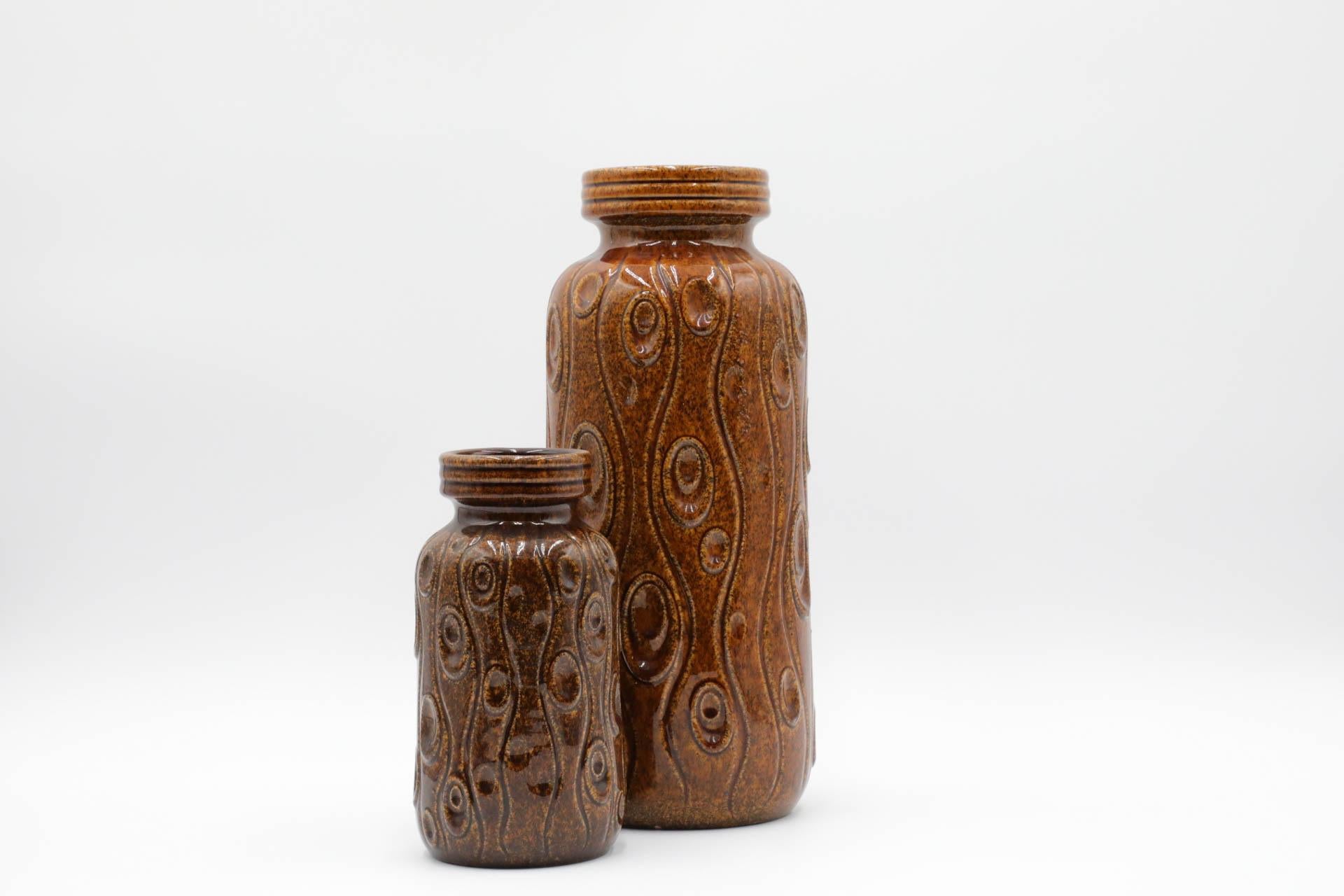 Smaltato Grande vaso Scheurich Koralle in ceramica marrone della Germania occidentale in vendita