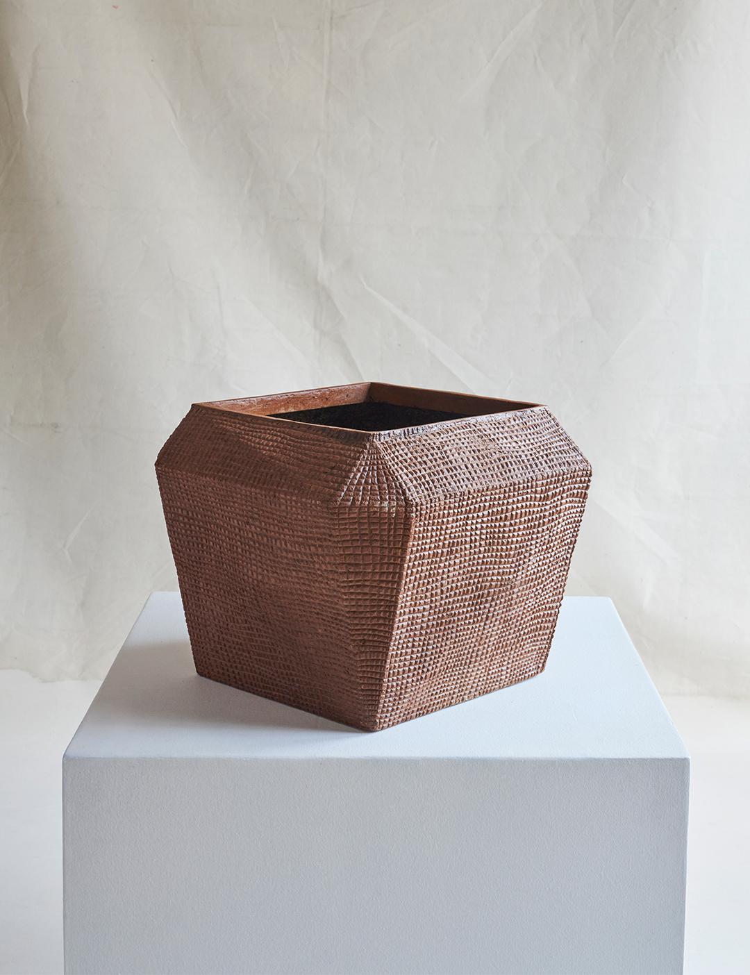 Philippine Large Brown Wood & Paper Composite Geometric Vessel by Studio Laurence For Sale
