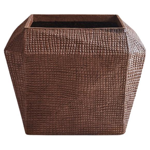 Large Brown Wood & Paper Composite Geometric Vessel by Studio Laurence For Sale