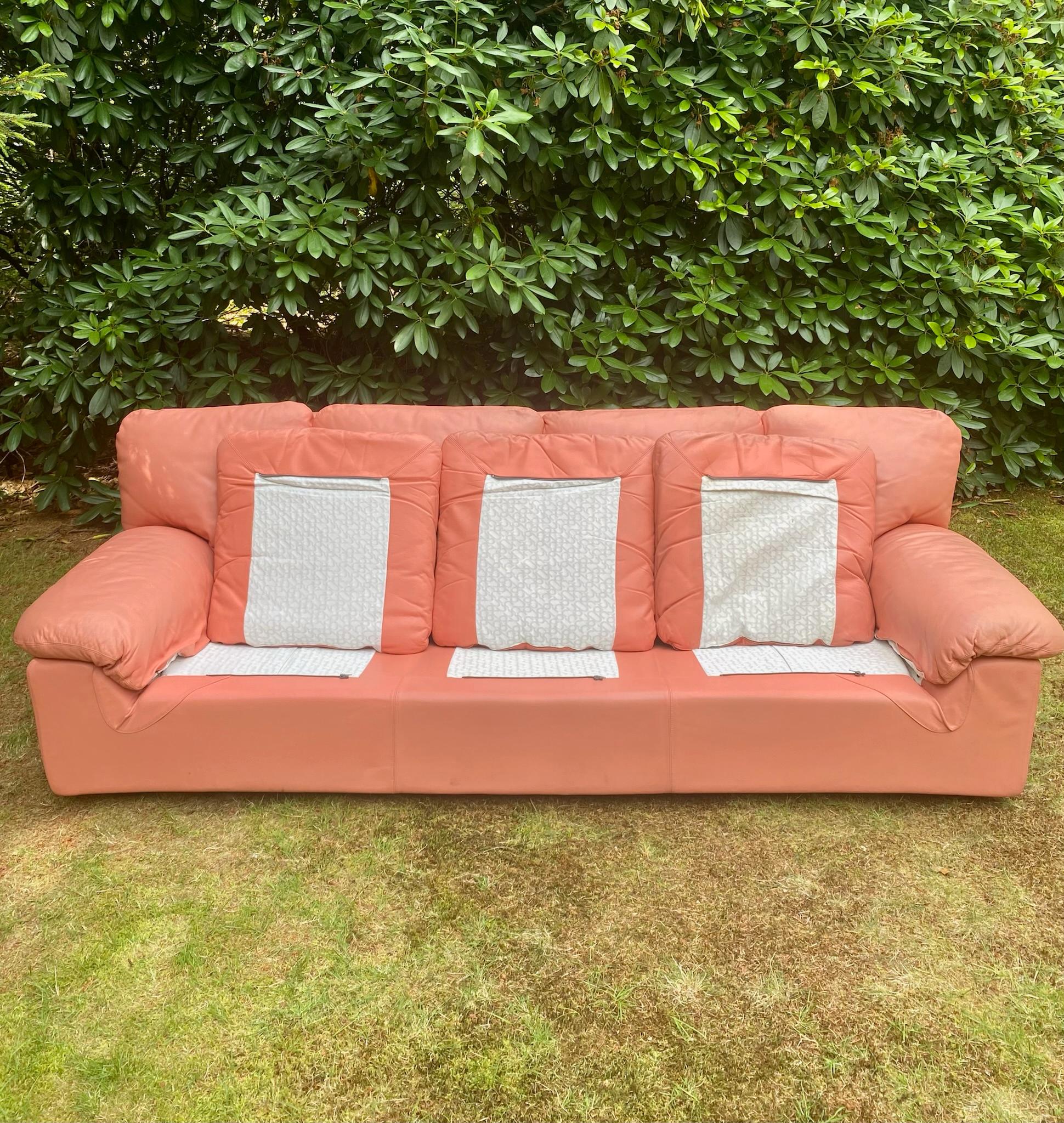 Italian Large Brunati Leather Sofa in Typical 80s Color