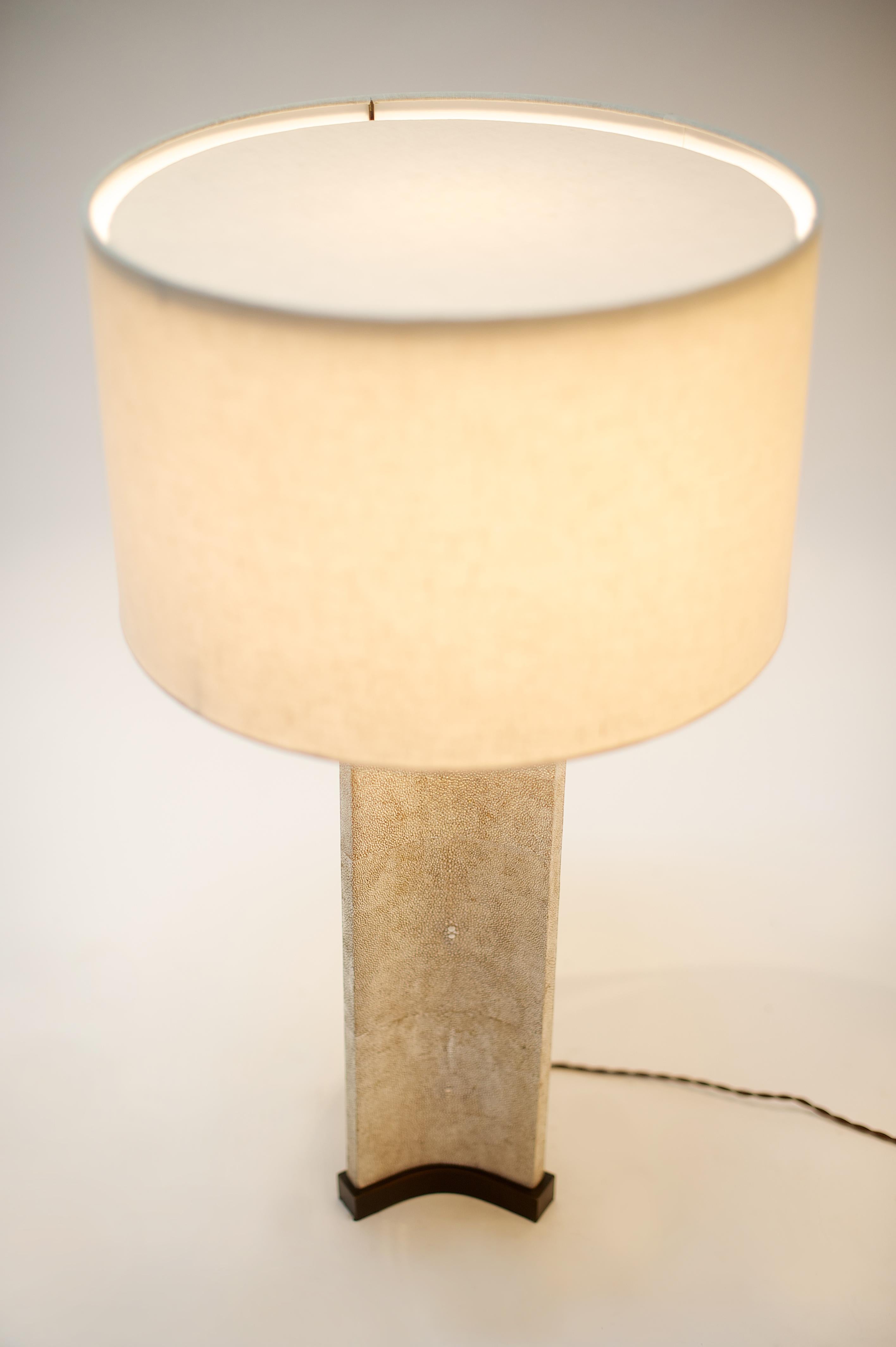 European Pair of Large Bruno Lamps in Gold Shagreen by Elan Atelier (IN STOCK) For Sale