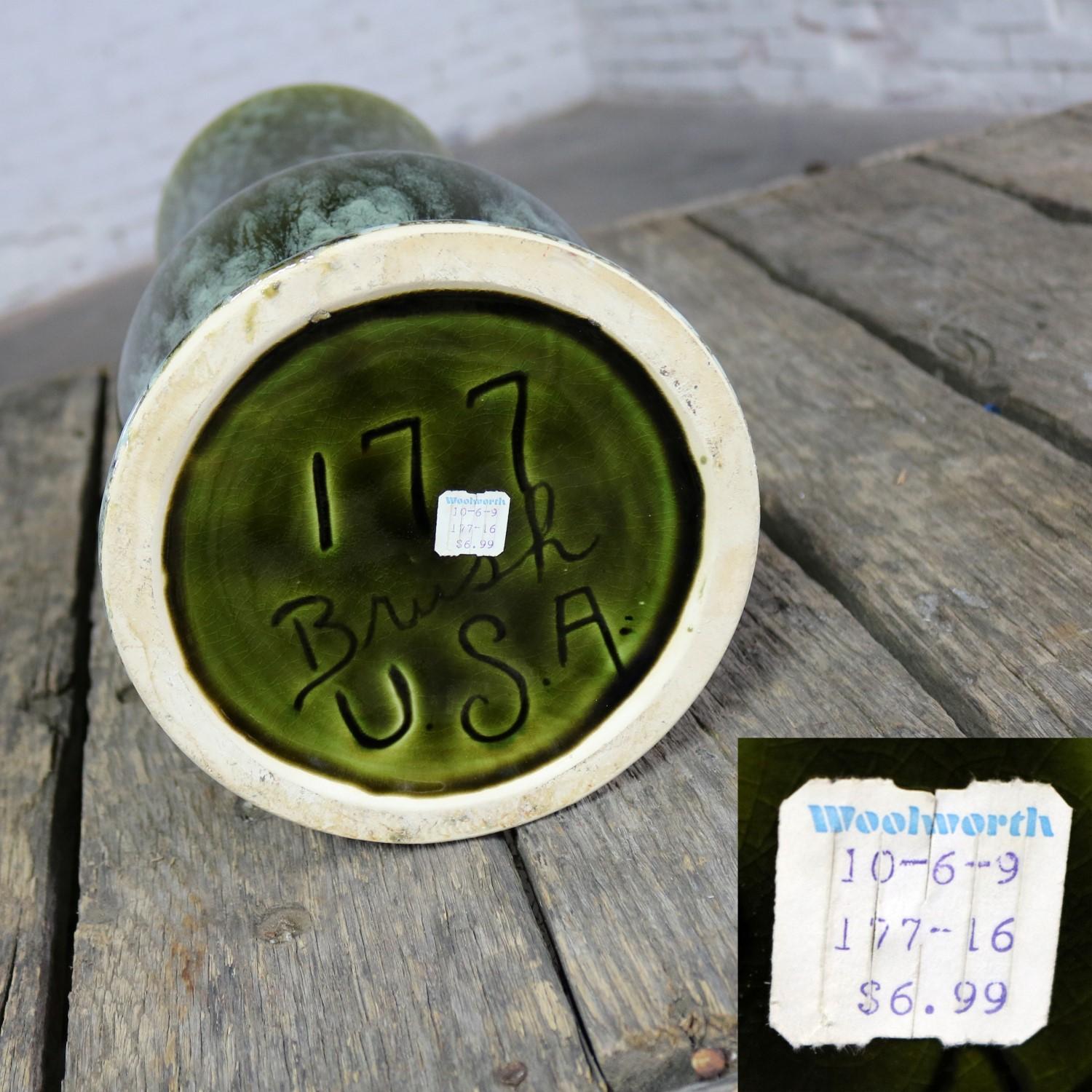 20th Century Large Brush McCoy USA Vase Number 177 Green Mottled Glaze