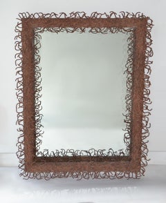 Large Brutalist Iron Mirror 'Eyelash' Avant Garde 1980s, USA