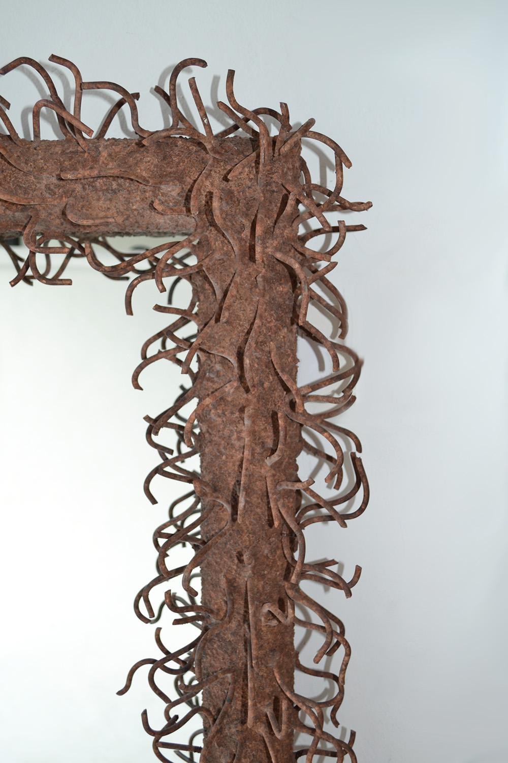 American Large Brutalist Iron Mirror 'Eyelash' Avant Garde 1980s, USA For Sale