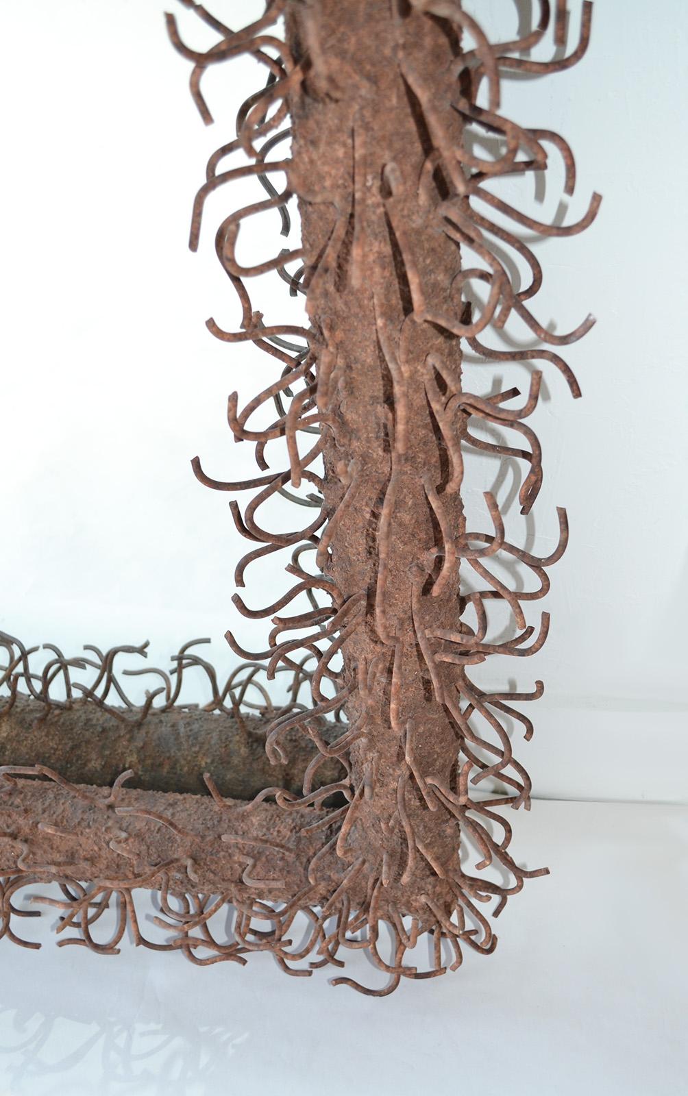 20th Century Large Brutalist Iron Mirror 'Eyelash' Avant Garde 1980s, USA For Sale