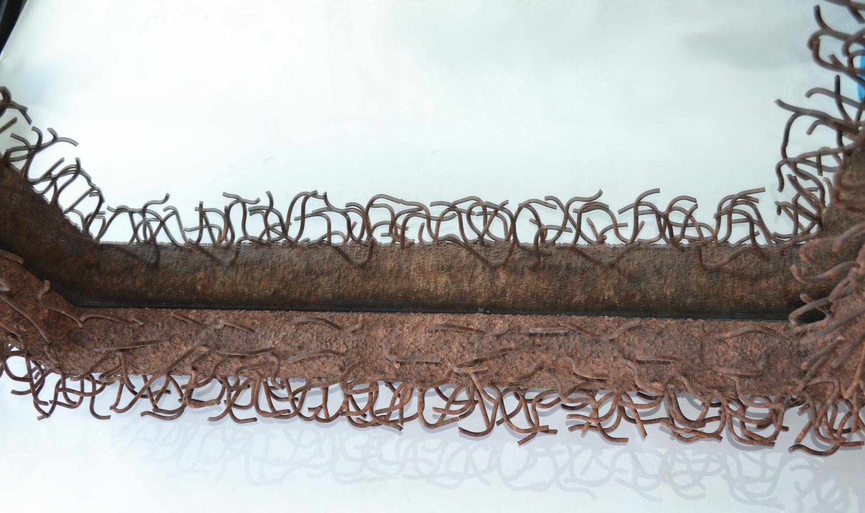 Large Brutalist Iron Mirror 'Eyelash' Avant Garde 1980s, USA For Sale 1