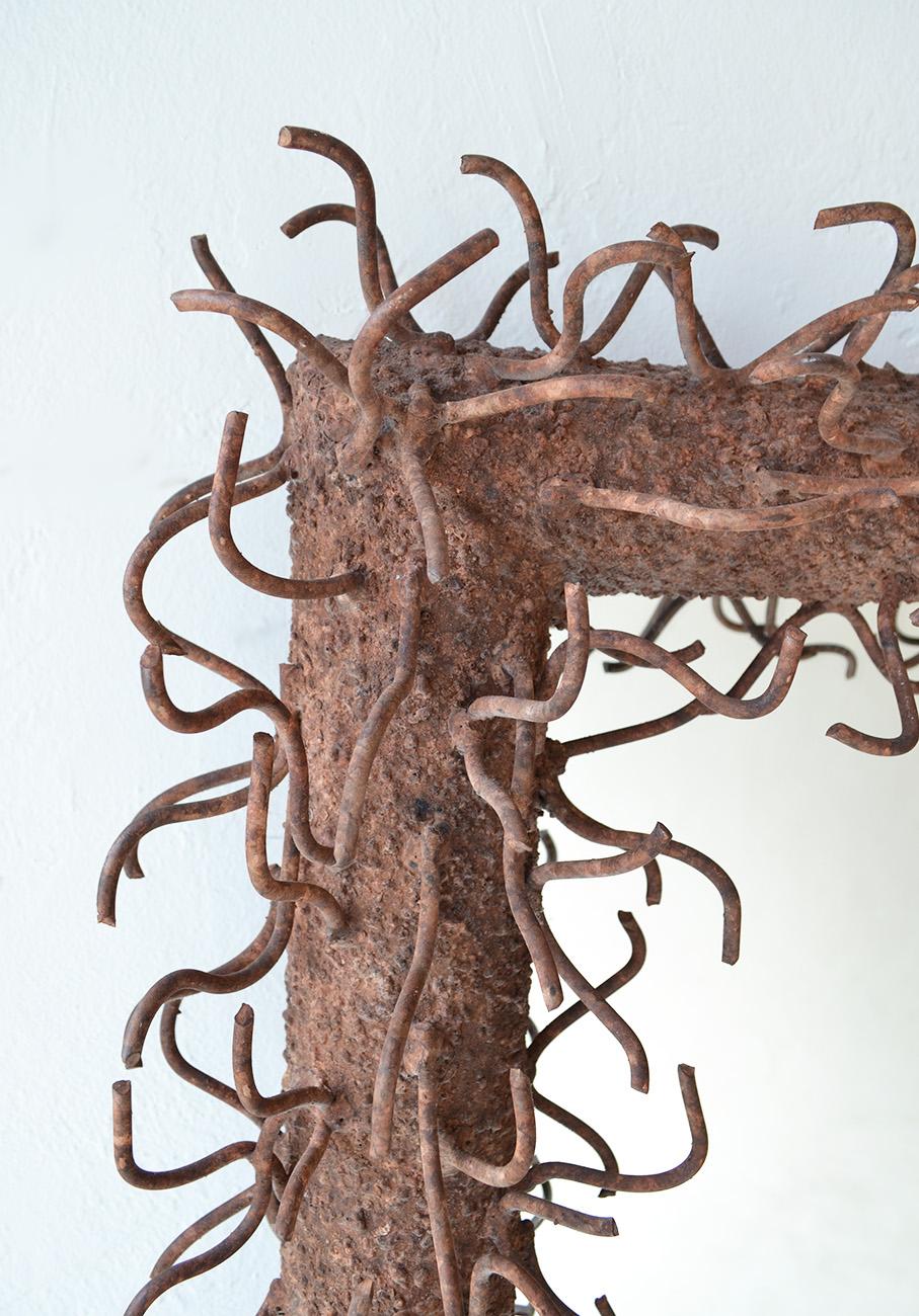 Large Brutalist Iron Mirror 'Eyelash' Avant Garde 1980s, USA For Sale 3