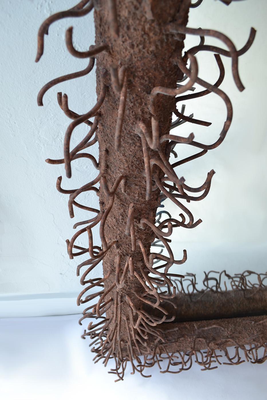 Large Brutalist Iron Mirror 'Eyelash' Avant Garde 1980s, USA For Sale 4