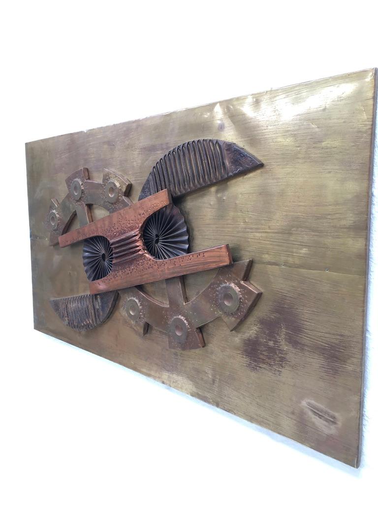 Hong Kong Large Brutalist Abstract Wall Sculpture Brass and Copper Stephen Chun, 1970s