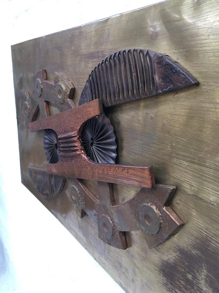 Large Brutalist Abstract Wall Sculpture Brass and Copper Stephen Chun