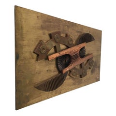 Large Brutalist Abstract Wall Sculpture Brass and Copper Stephen Chun, 1970s