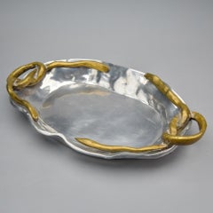 Grande vassoio o ciotola brutalista in alluminio e ottone di Leopoldo di Spagna