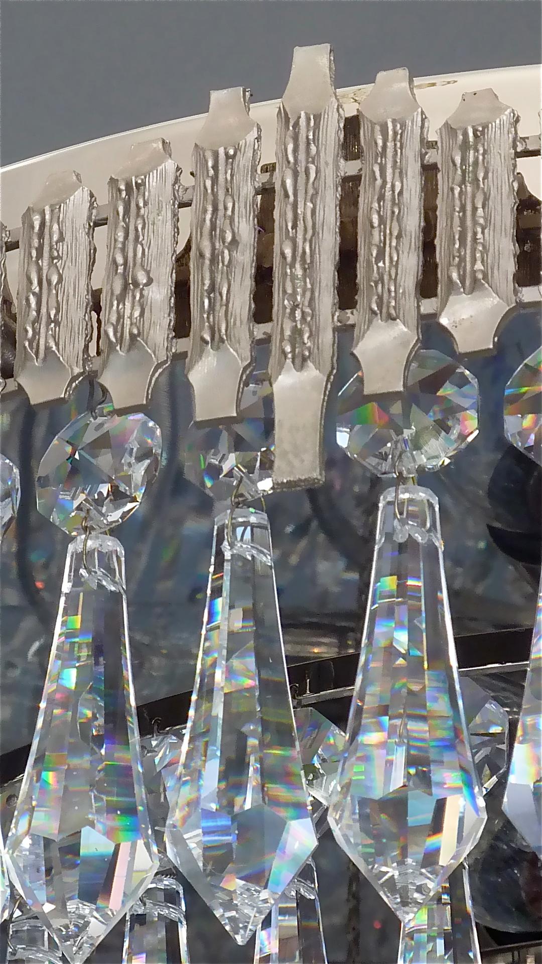 Large Brutalist Bakalowits Flush Mount Chandelier Crystal Glass Chrome Metal 4