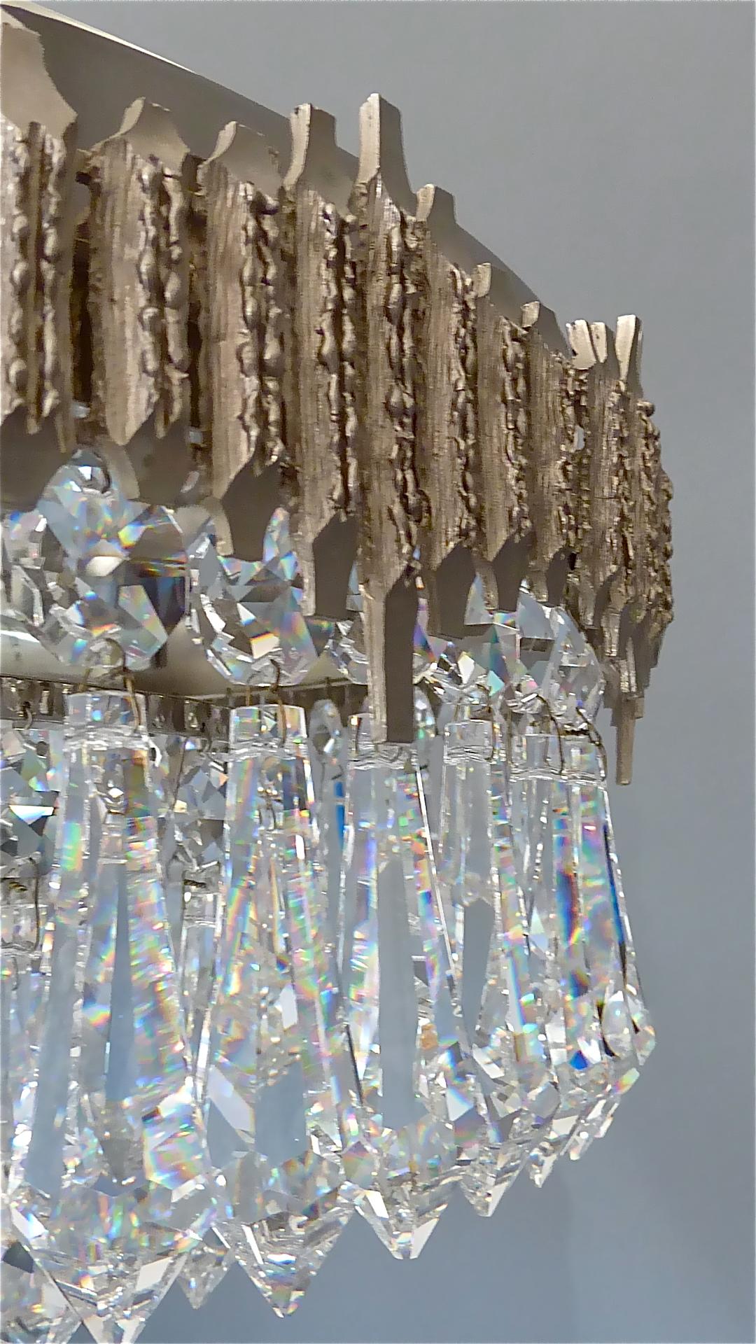 Large Brutalist Bakalowits Flush Mount Chandelier Crystal Glass Chrome Metal 5
