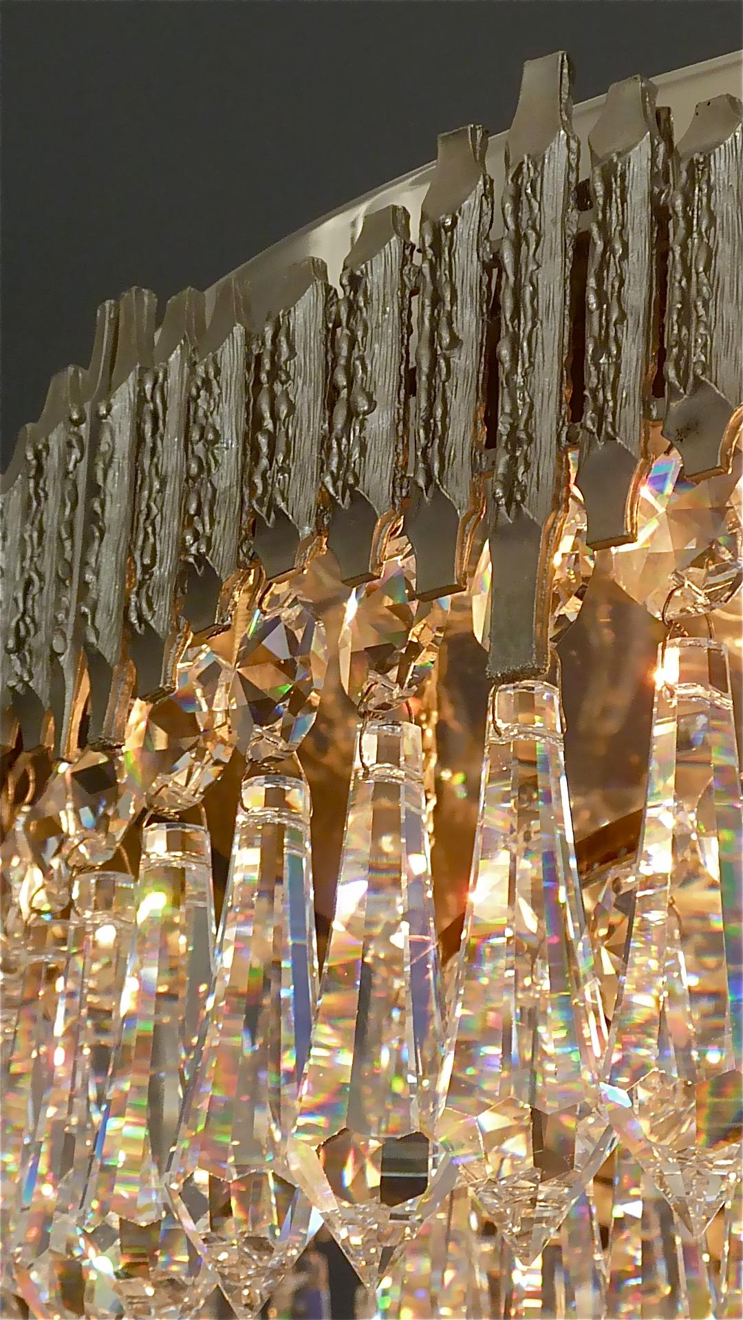 Large Brutalist Bakalowits Flush Mount Chandelier Crystal Glass Chrome Metal 10