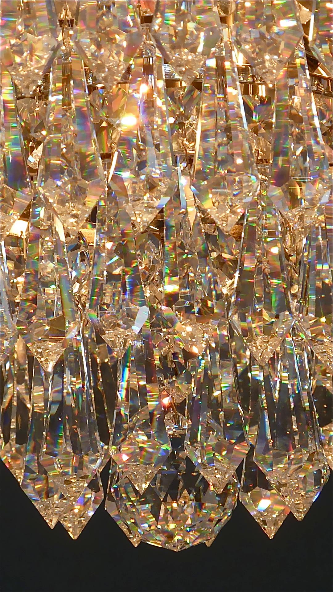 Large Brutalist Bakalowits Flush Mount Chandelier Crystal Glass Chrome Metal 13