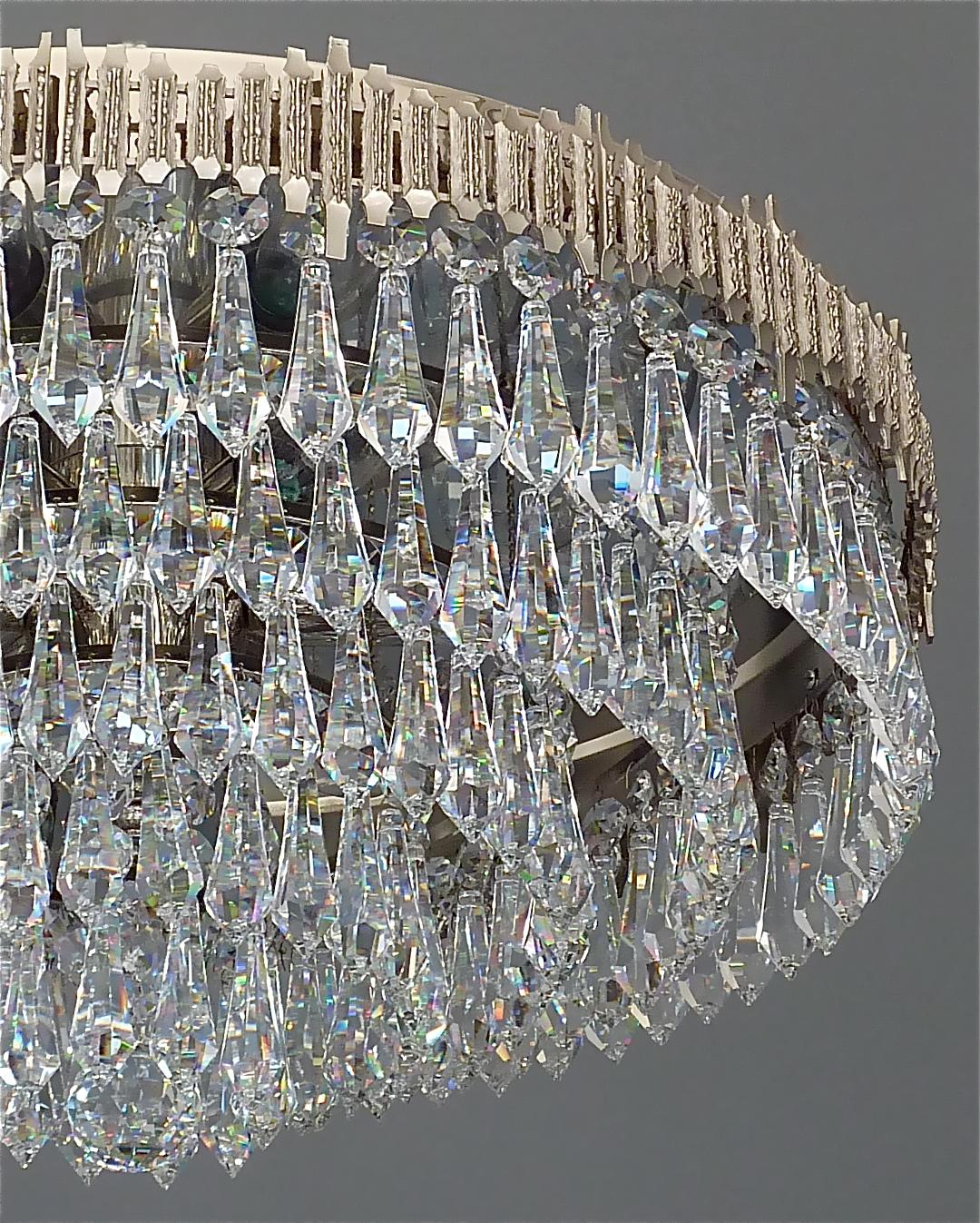 Faceted Large Brutalist Bakalowits Flush Mount Chandelier Crystal Glass Chrome Metal