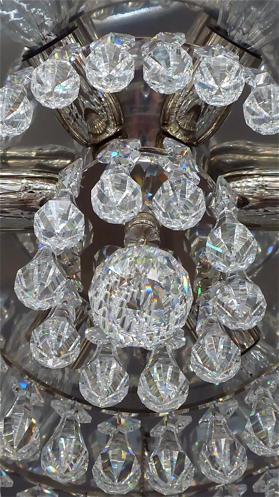 Large Brutalist Bakalowits Flush Mount Chandelier Crystal Glass Chrome Metal 1