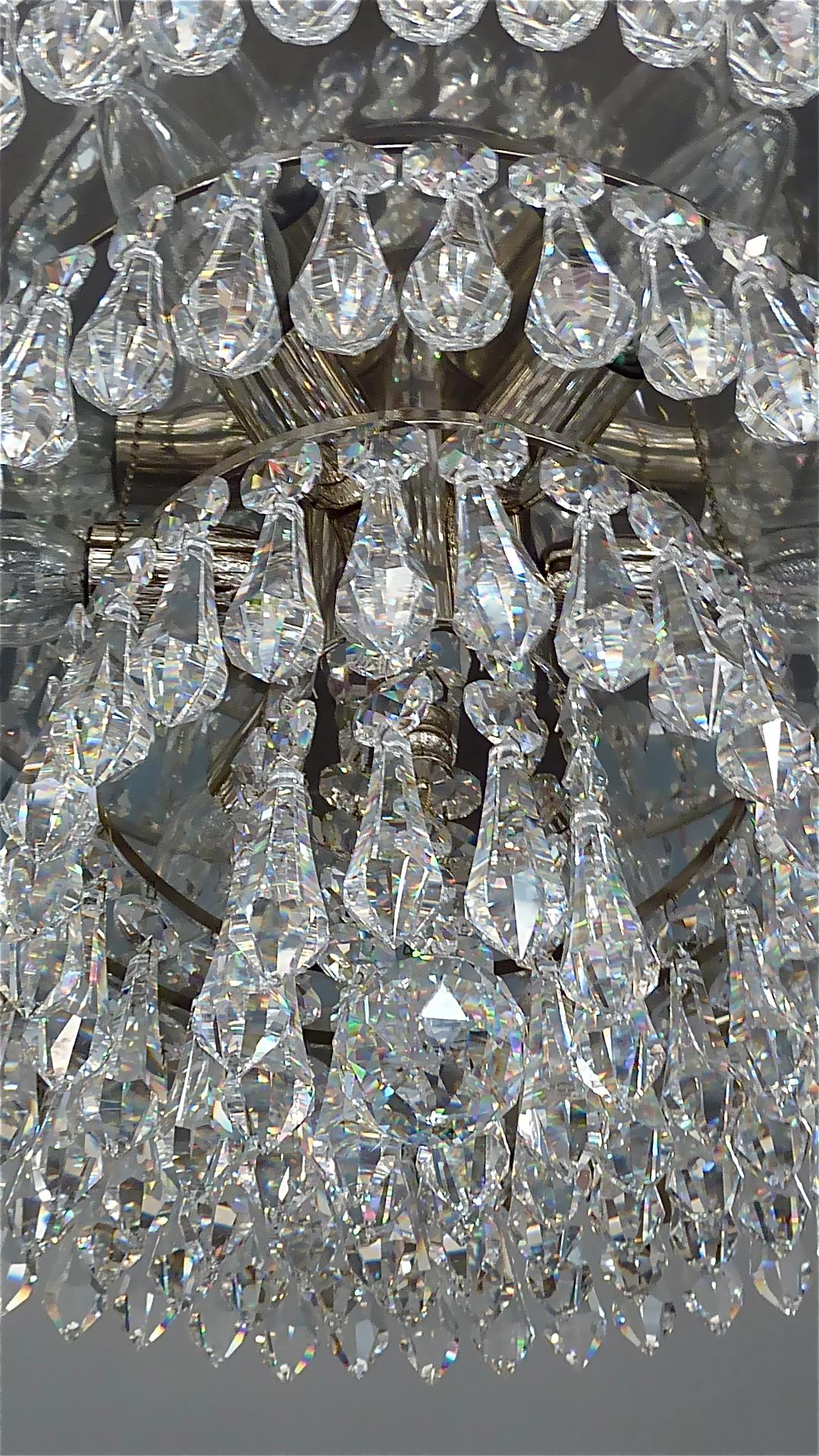 Large Brutalist Bakalowits Flush Mount Chandelier Crystal Glass Chrome Metal 2