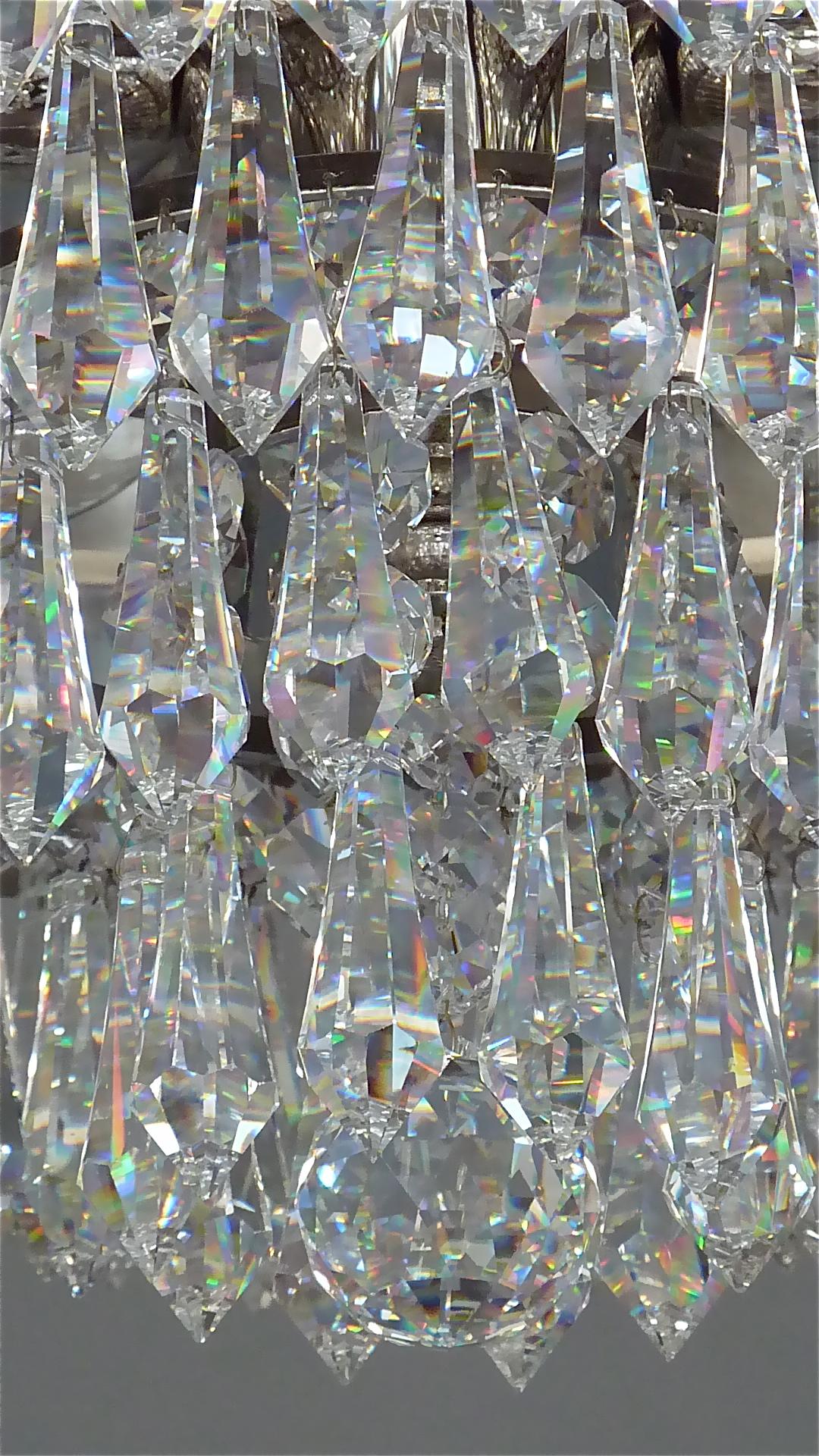 Large Brutalist Bakalowits Flush Mount Chandelier Crystal Glass Chrome Metal 3