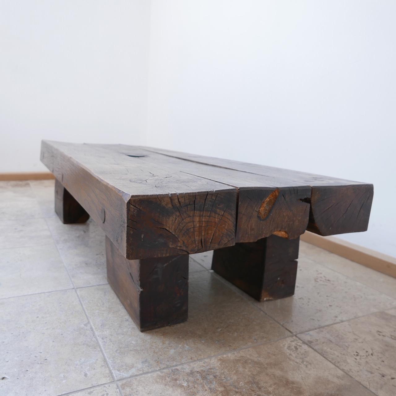 Wood Large Brutalist Belgium Oak Sleeper Coffee Table