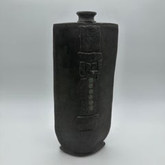 Large Brutalist Black Ceramic Vase Signed Studio Piece, 1970s