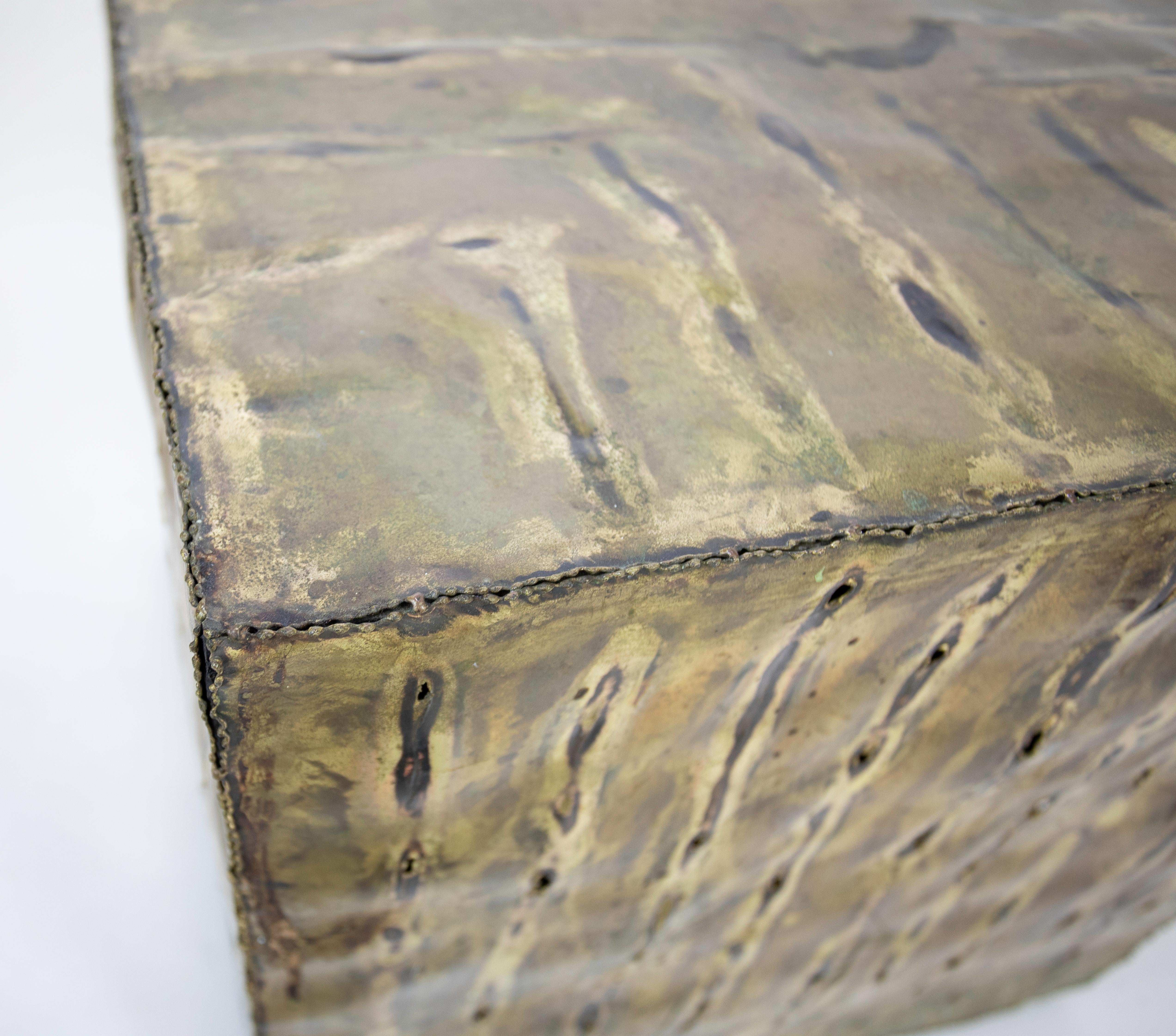 Large Brutalist Brass Cube Table 5