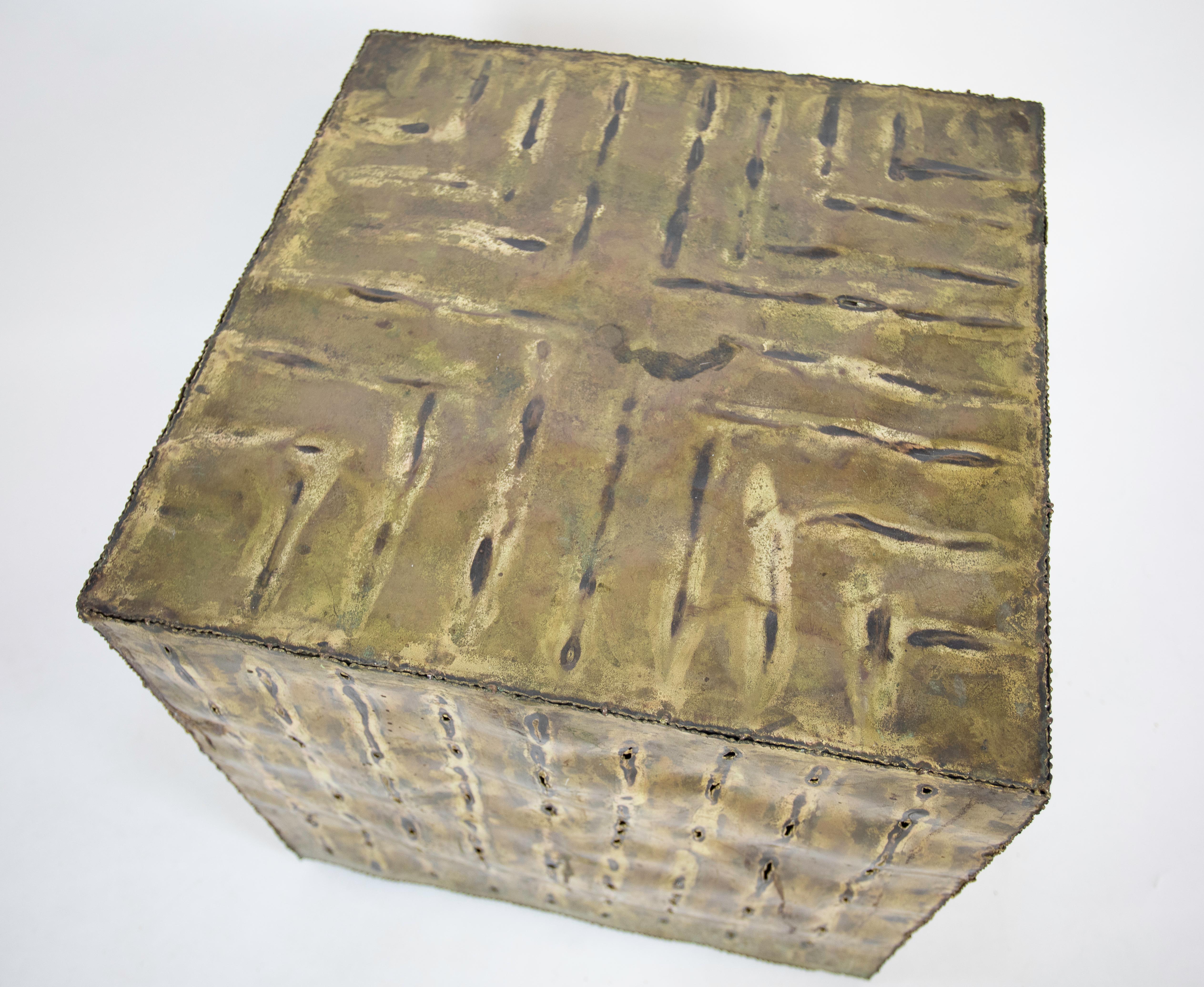 American Large Brutalist Brass Cube Table