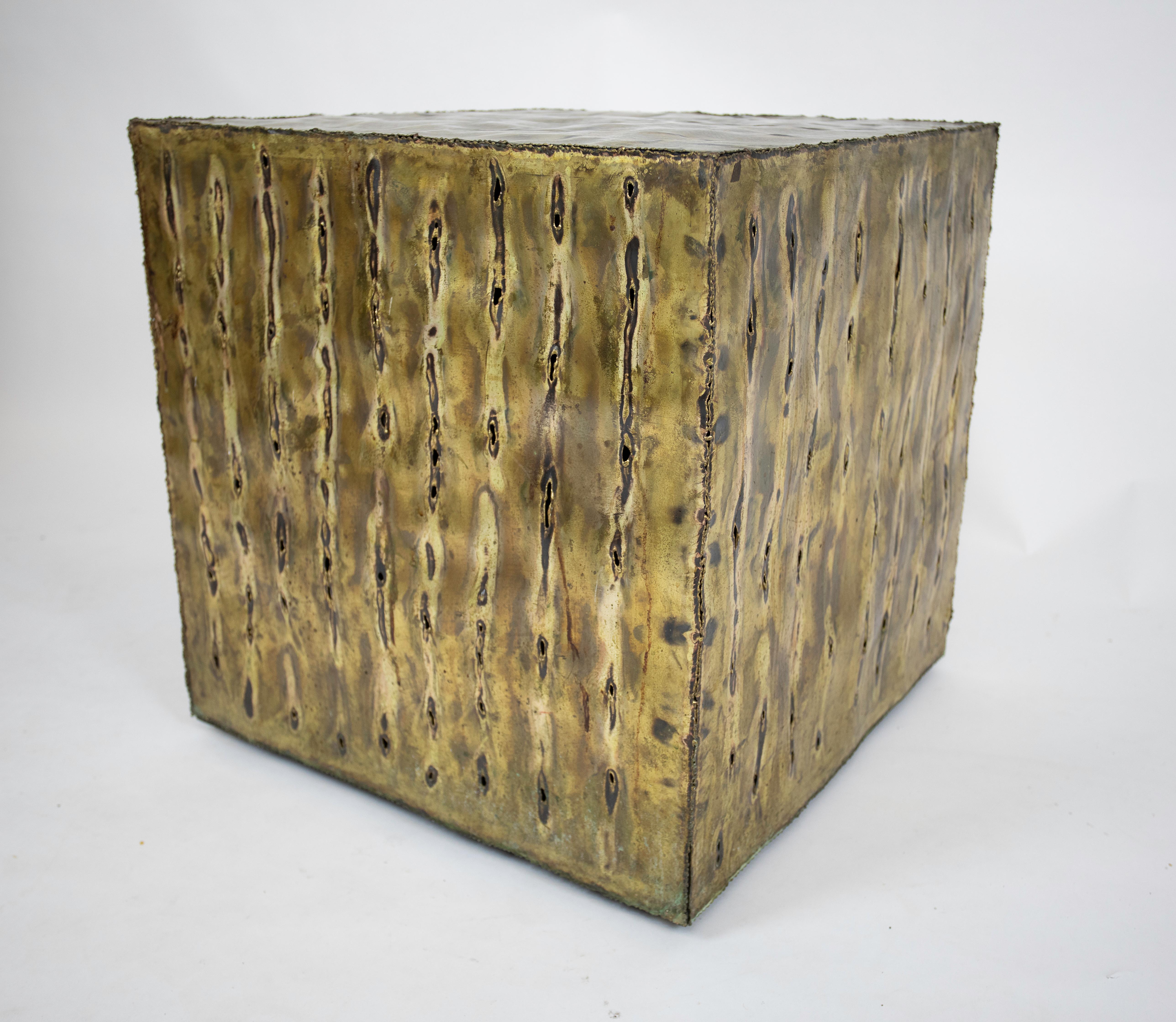 Large Brutalist Brass Cube Table In Good Condition In West Palm Beach, FL