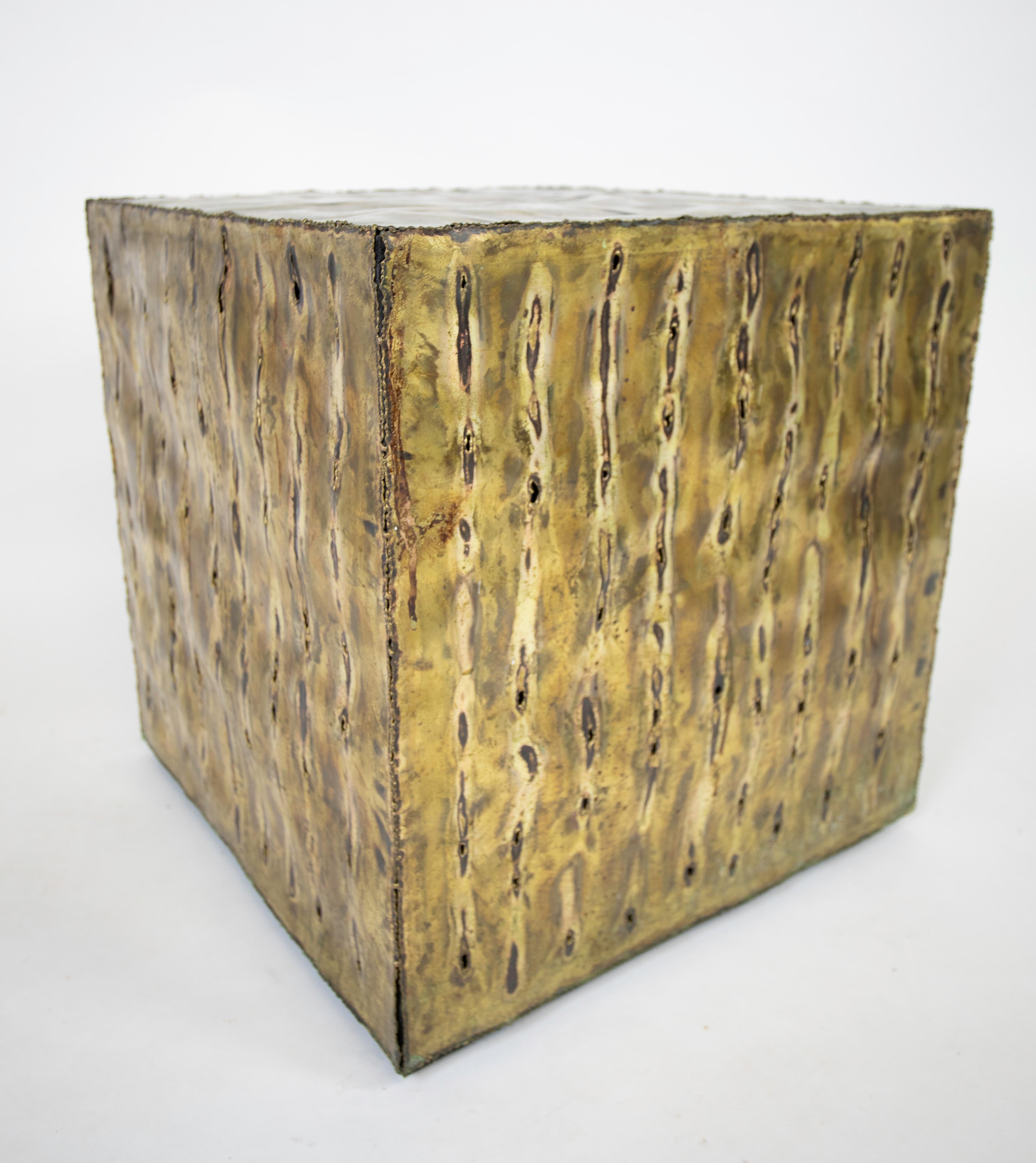 Large Brutalist Brass Cube Table 2