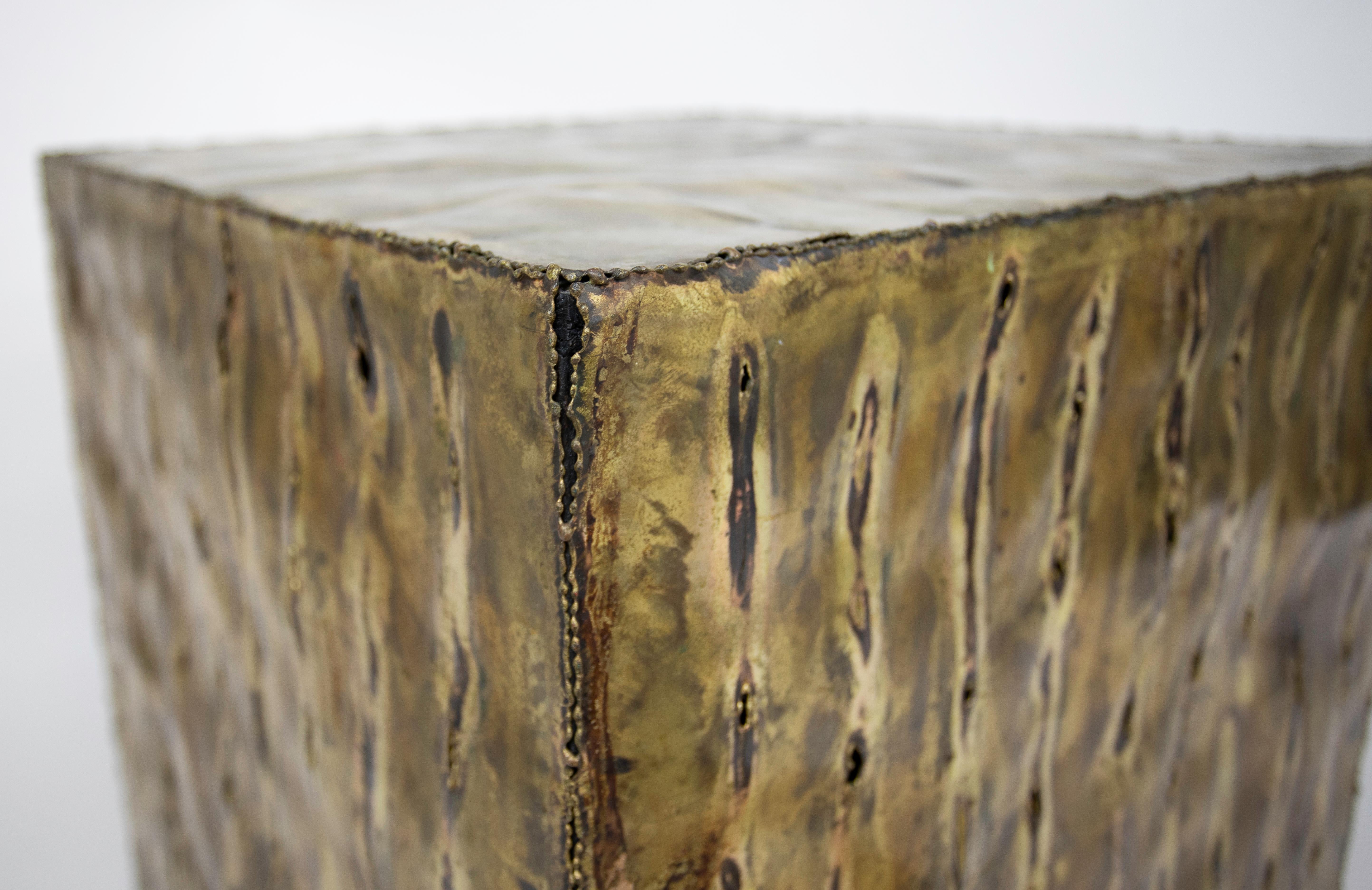 Large Brutalist Brass Cube Table 4